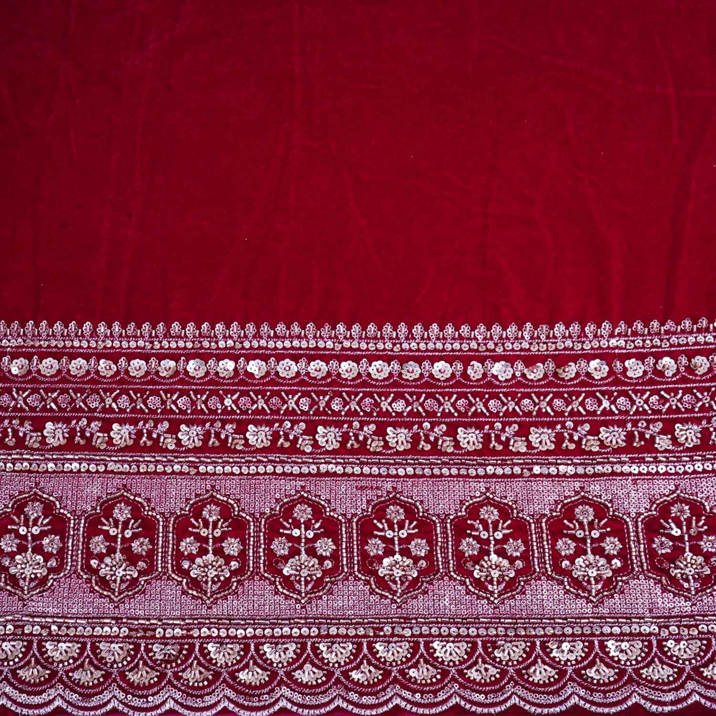 Magenta Pink Border Work Cutdana Micro Velvet 9000 Fabric SC-28297