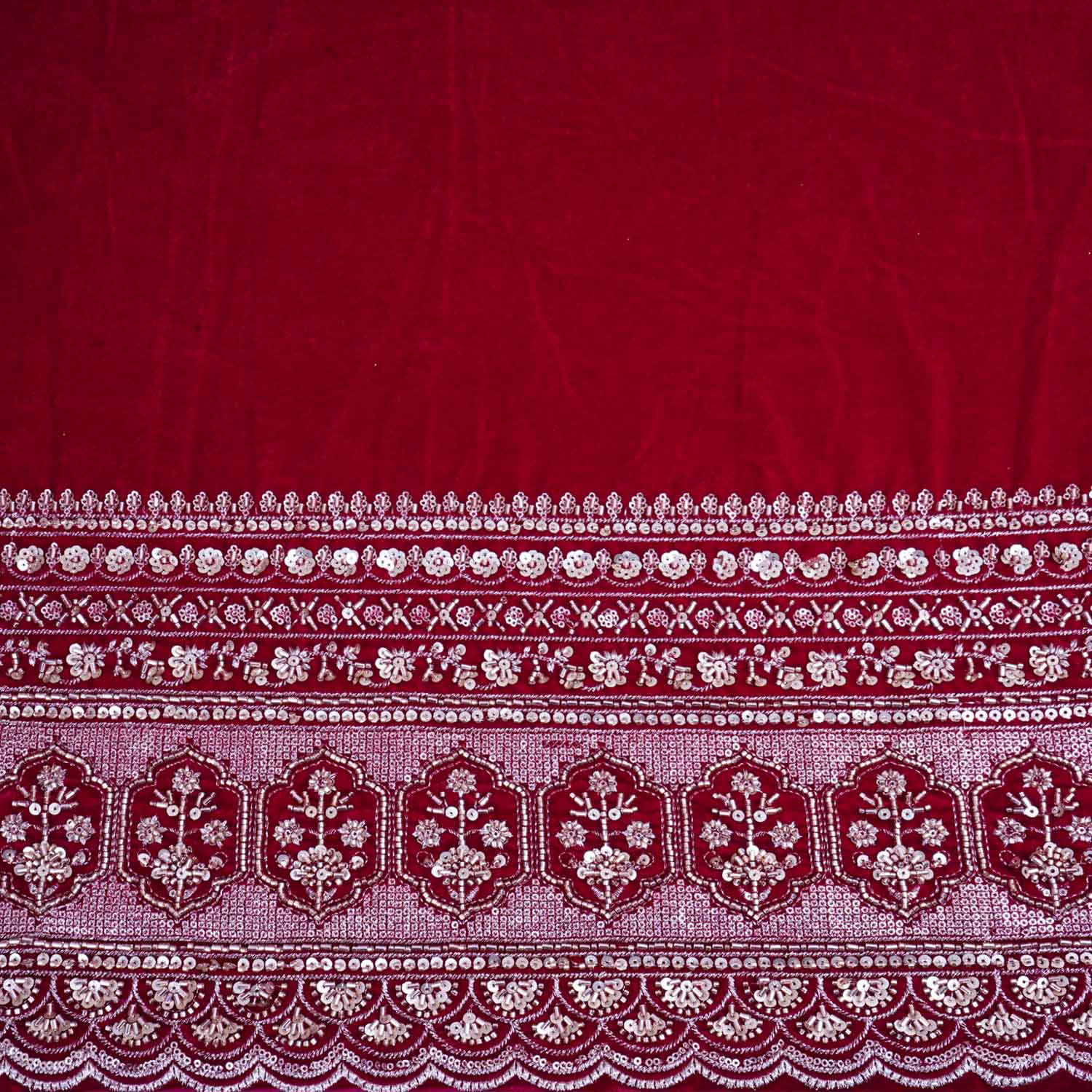Magenta Pink Border Work Cutdana Micro Velvet 9000 Fabric SC-28297 - TradeUNO