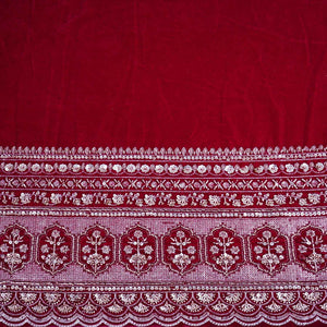 Magenta Pink Border Work Cutdana Micro Velvet 9000 Fabric SC-28297 - TradeUNO