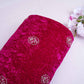 Magenta Pink Floral Cutdana Crushed Velvet Fabric SC-28298
