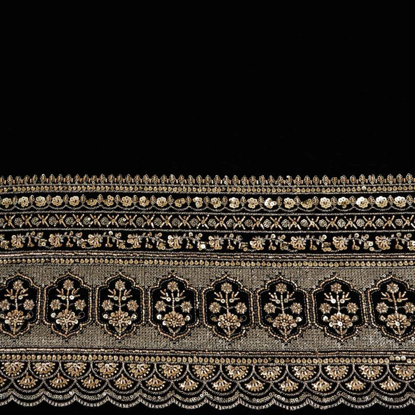 Black Border Work Cutdana Micro Velvet 9000 Fabric SC-28299