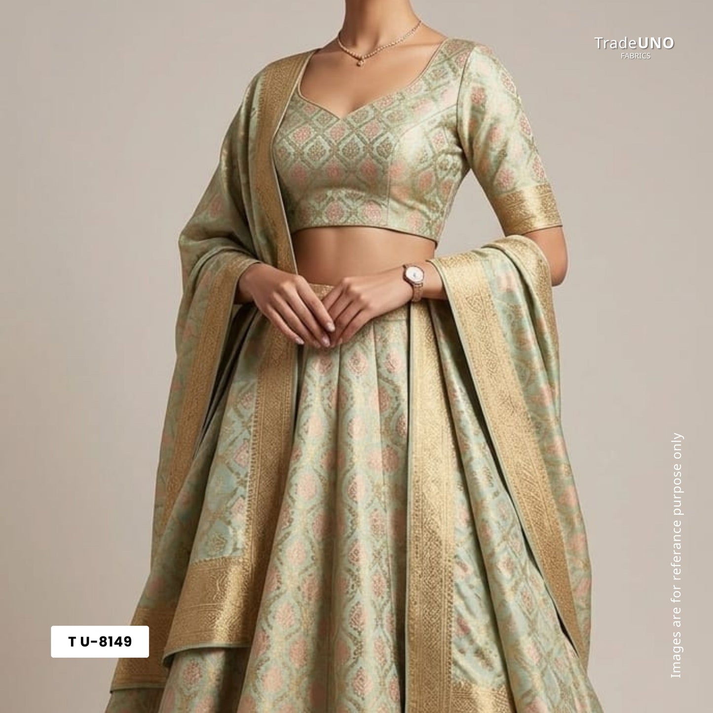 Mint Green Geomaterical Print Gold Zari Dola Silk Jacquard TU-8149