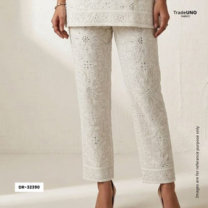 White Dyeable Mirror Thread Embroidery Georgette Fabric DR-32390 - TradeUNO