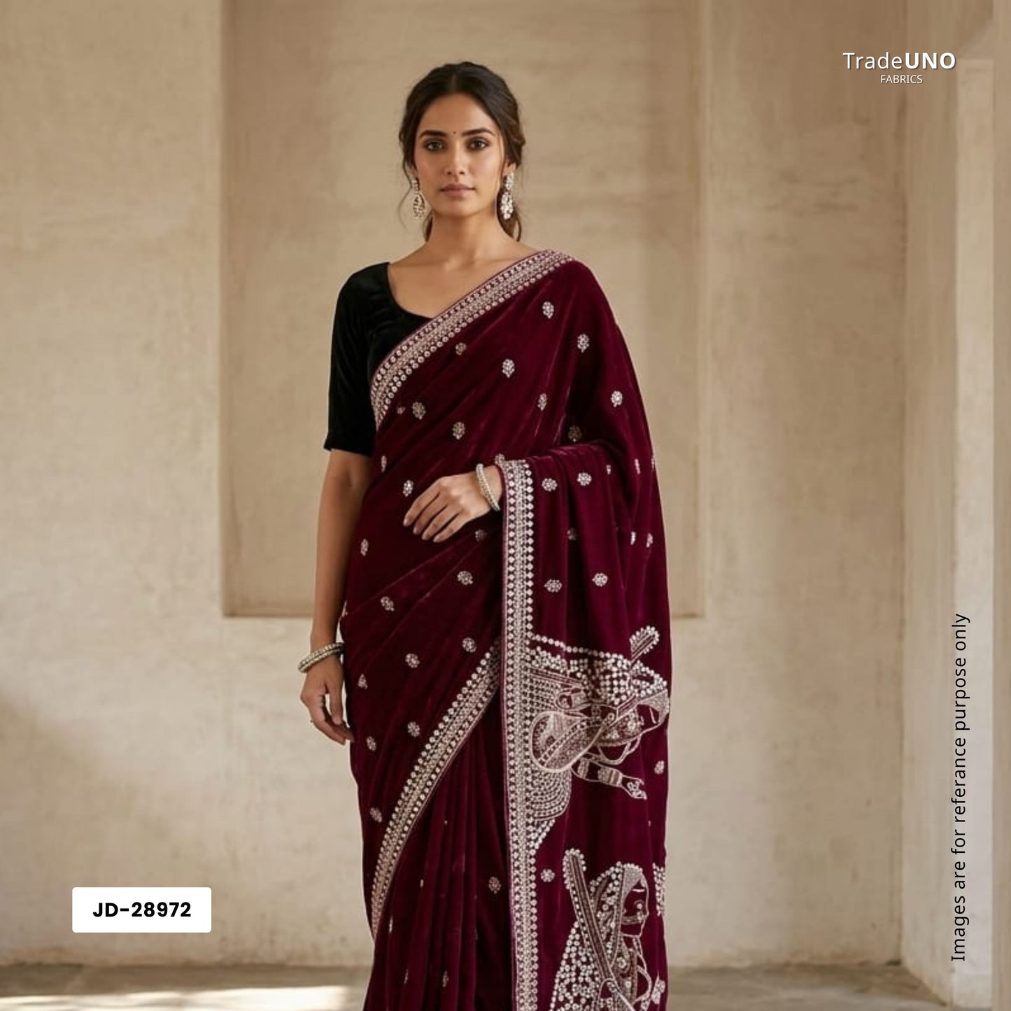 Magenta Pink Embroidery Velvet Fabric JD-28972