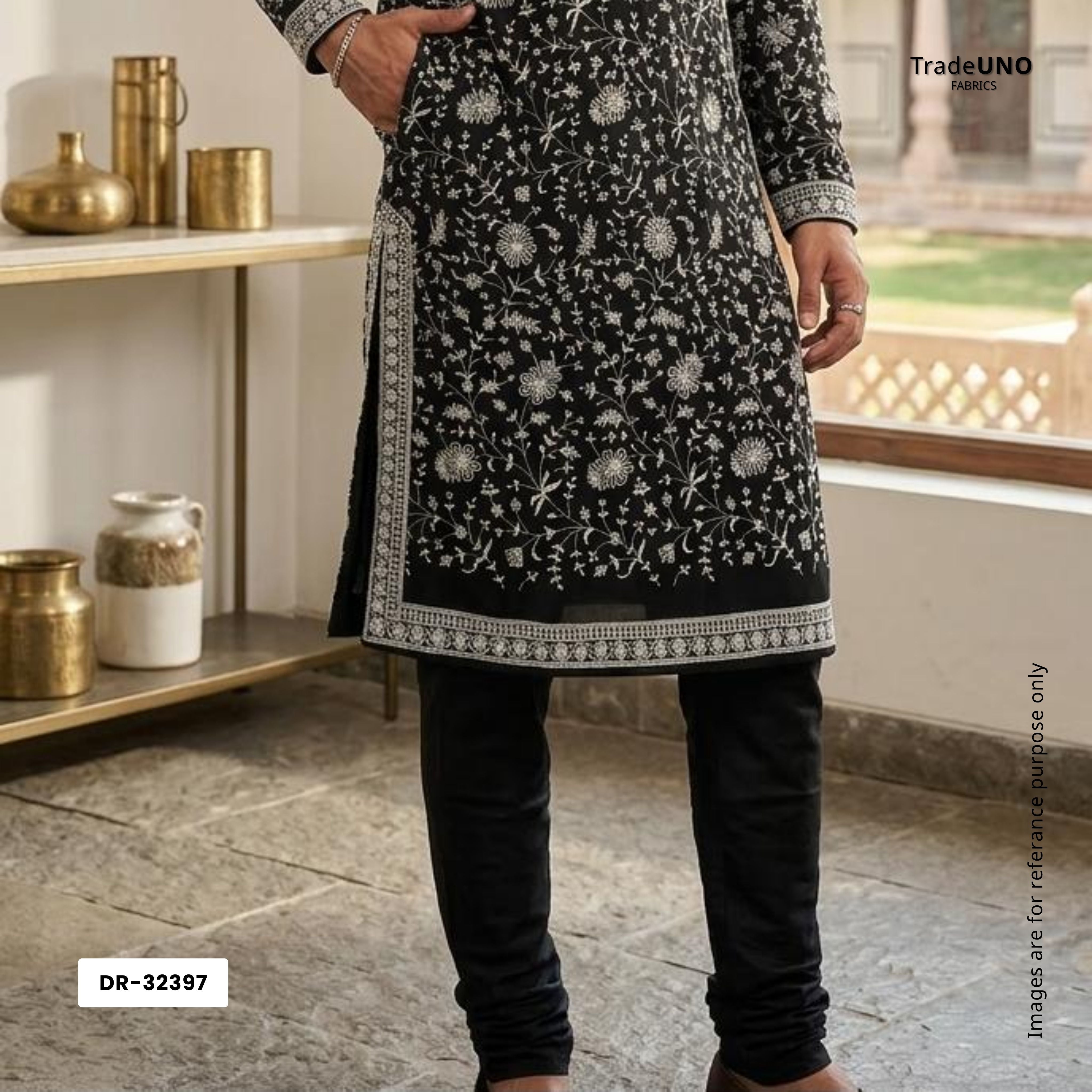 Black Jaal Embroidery Georgette Fabric DR-32397 - TradeUNO