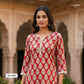 Red floral print Modal Satin Fabric AFI-29541