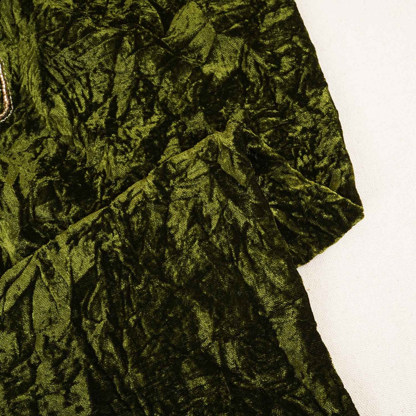 Olive Green Floral Cutdana Crushed Velvet Fabric SC-28301