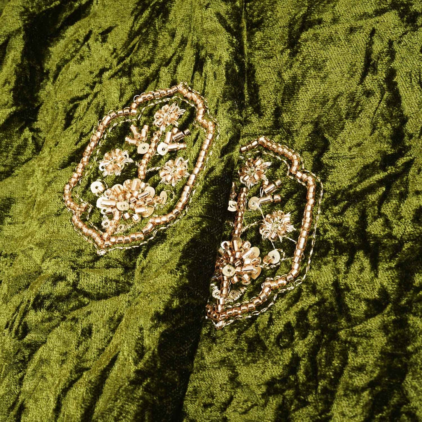 Olive Green Floral Cutdana Crushed Velvet Fabric SC-28301