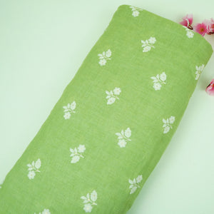 Parrot Green thread embroidery Pure Linen Fabric SN-31146 - TradeUNO