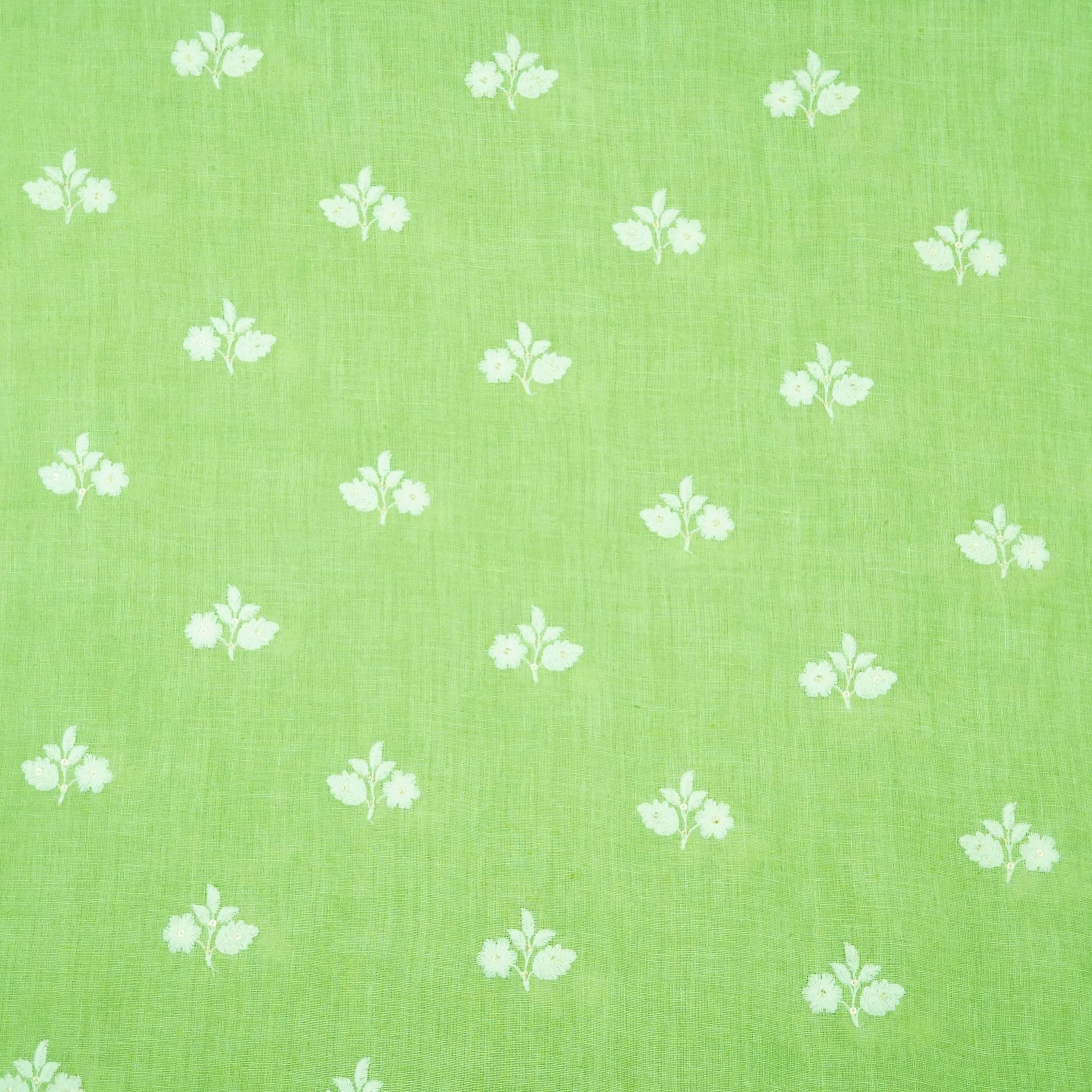 Parrot Green thread embroidery Pure Linen Fabric SN-31146 - TradeUNO