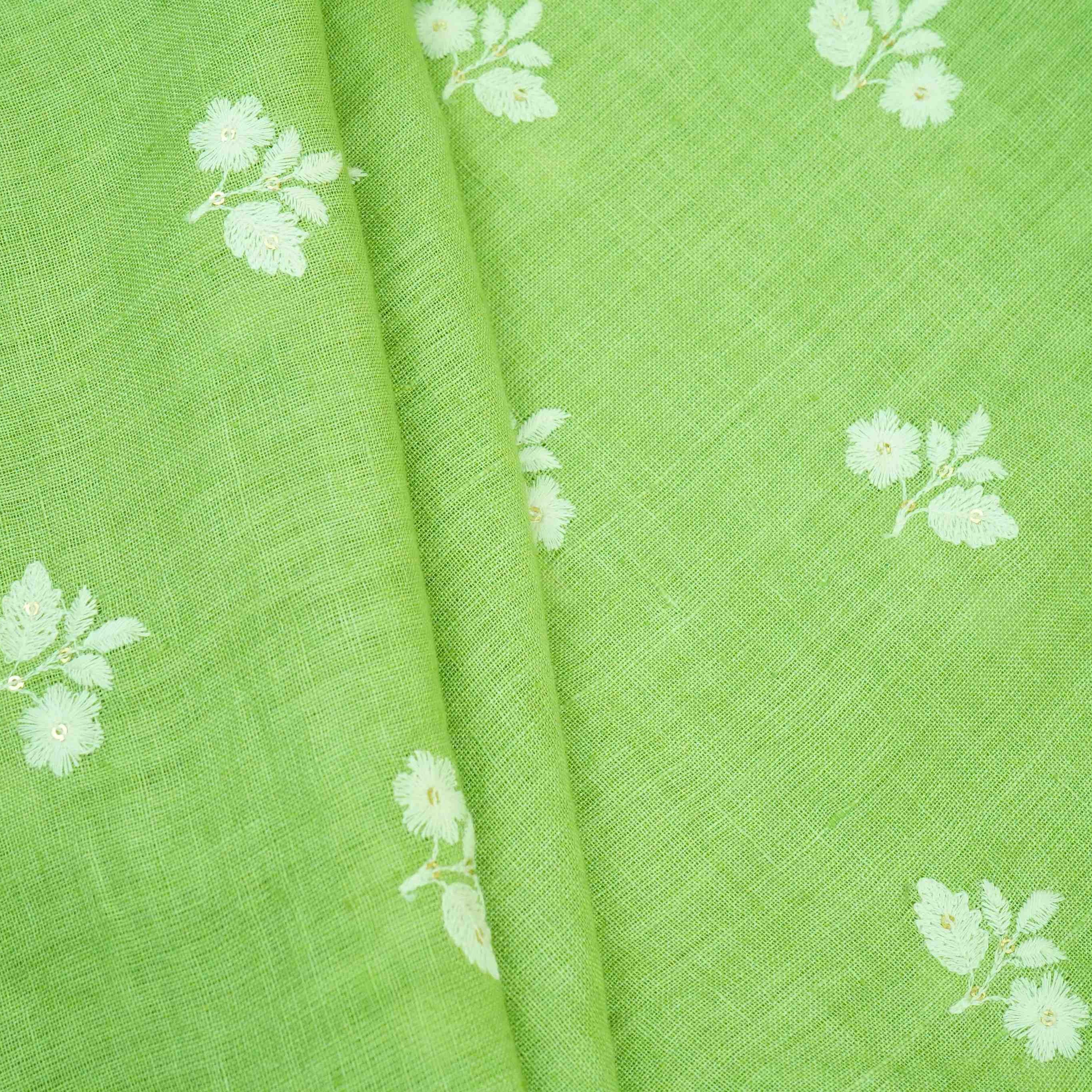 Parrot Green thread embroidery Pure Linen Fabric SN-31146 - TradeUNO