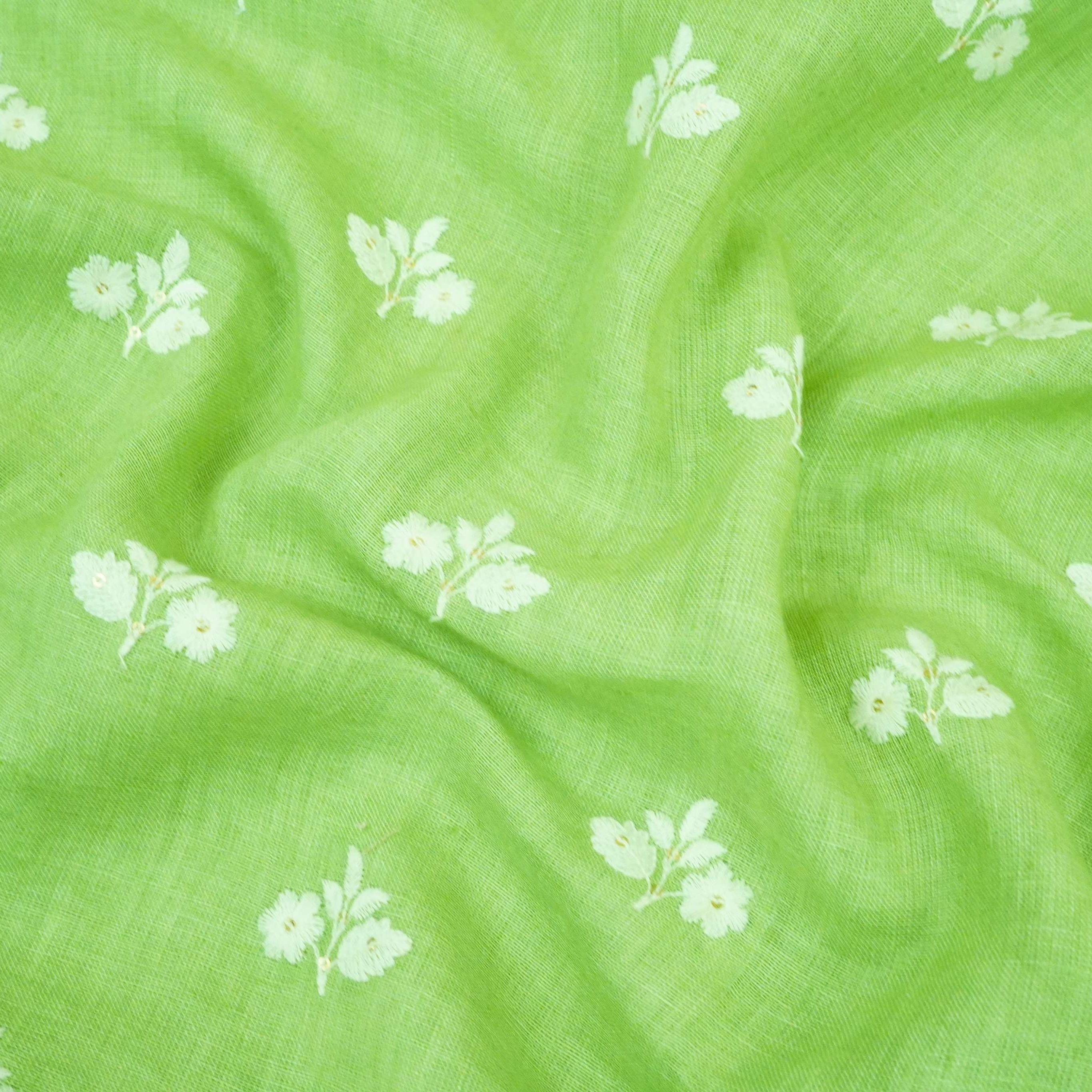 Parrot Green thread embroidery Pure Linen Fabric SN-31146 - TradeUNO