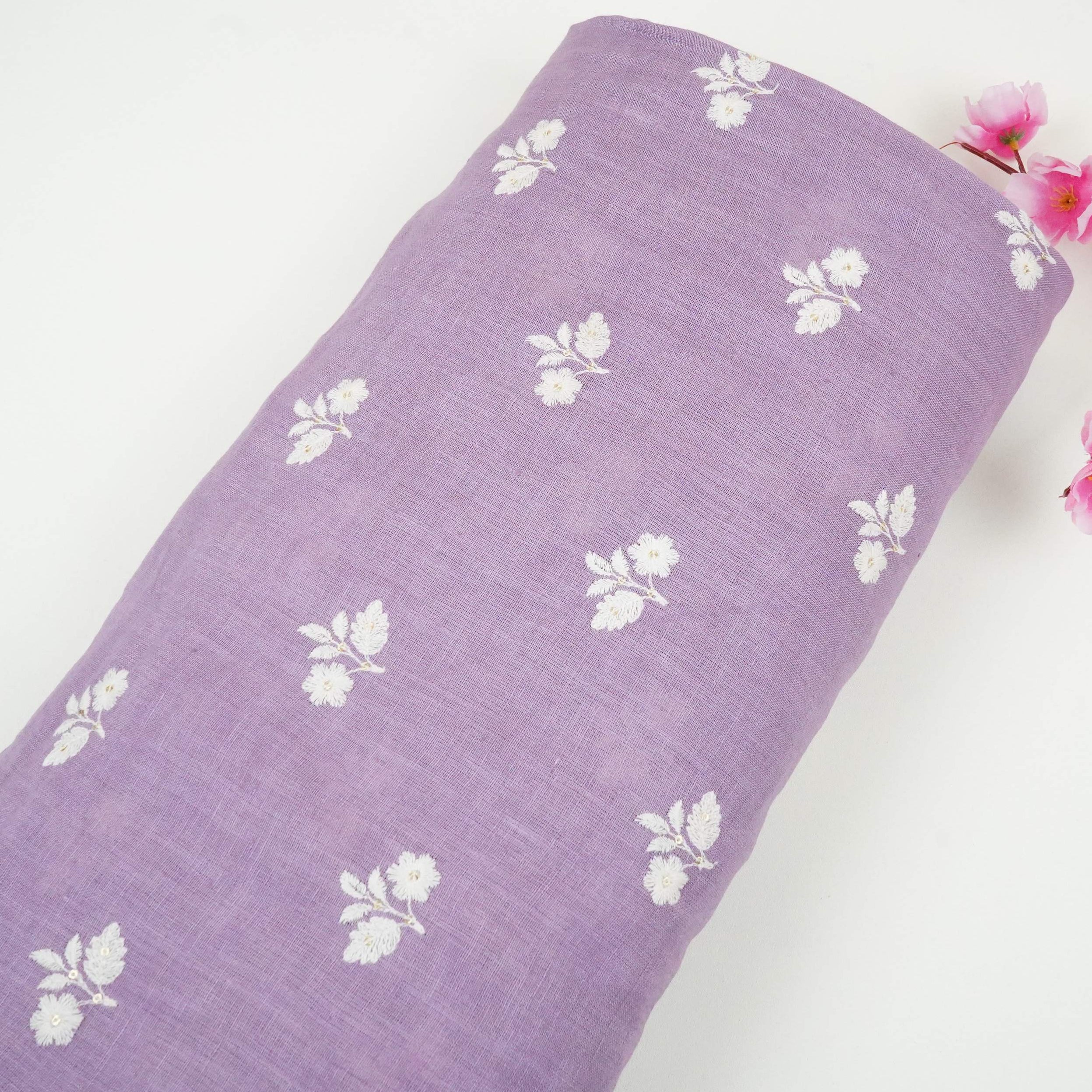 Lavender thread embroidery Pure Linen Fabric SN-31147 - TradeUNO