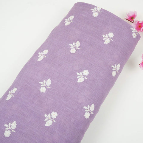 Lavender thread embroidery Pure Linen Fabric SN-31147