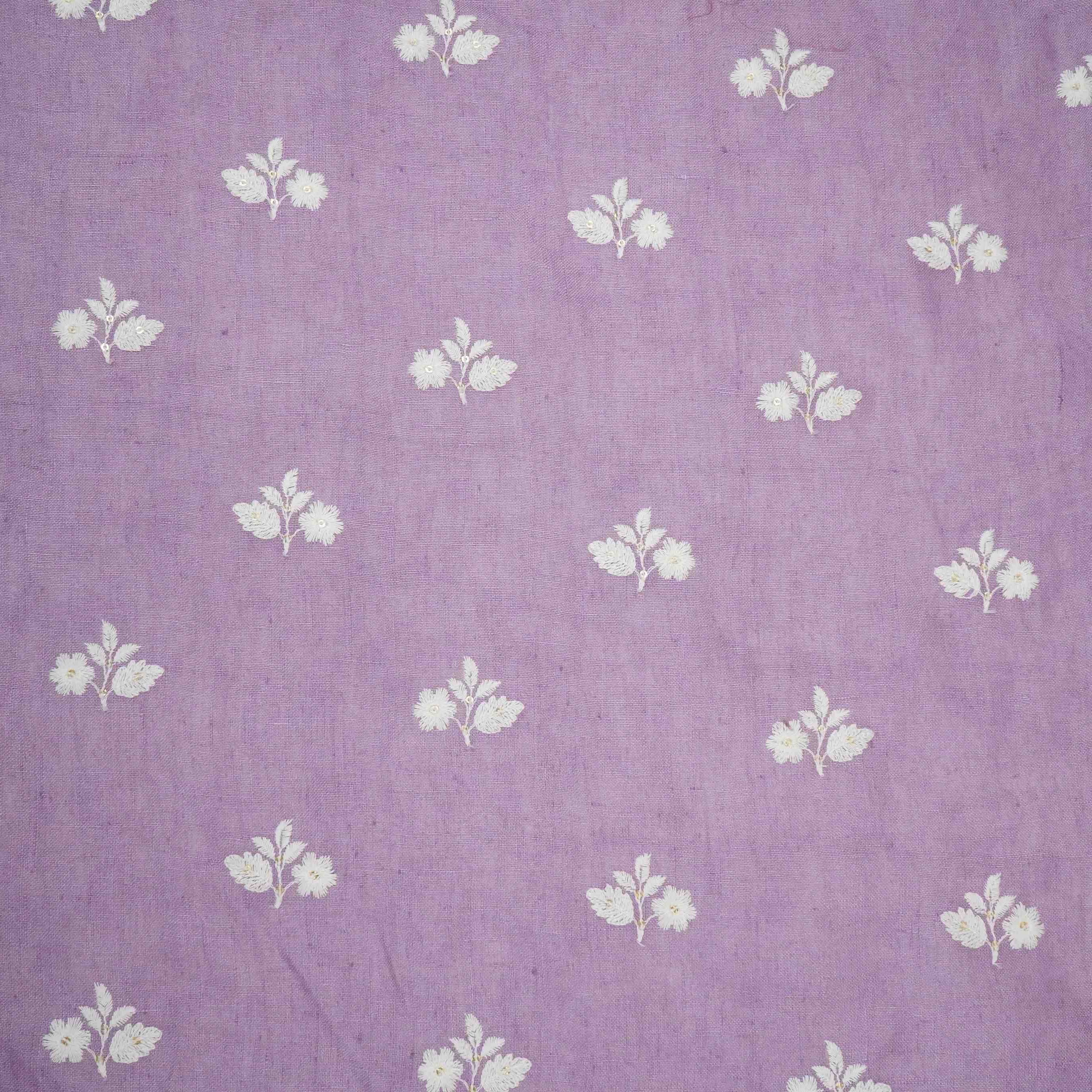 Lavender thread embroidery Pure Linen Fabric SN-31147 - TradeUNO
