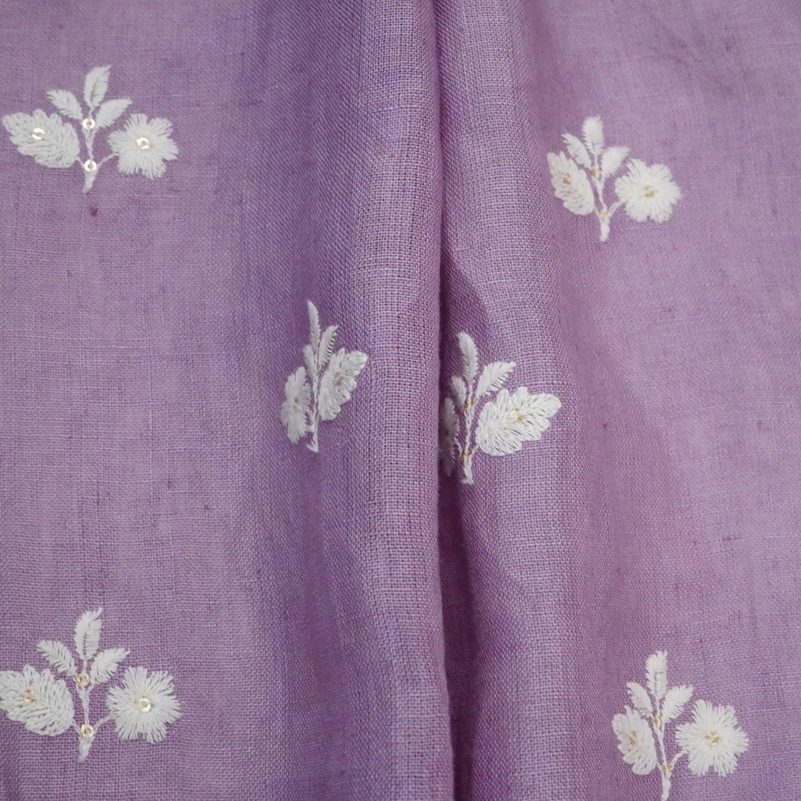 Lavender thread embroidery Pure Linen Fabric SN-31147 - TradeUNO