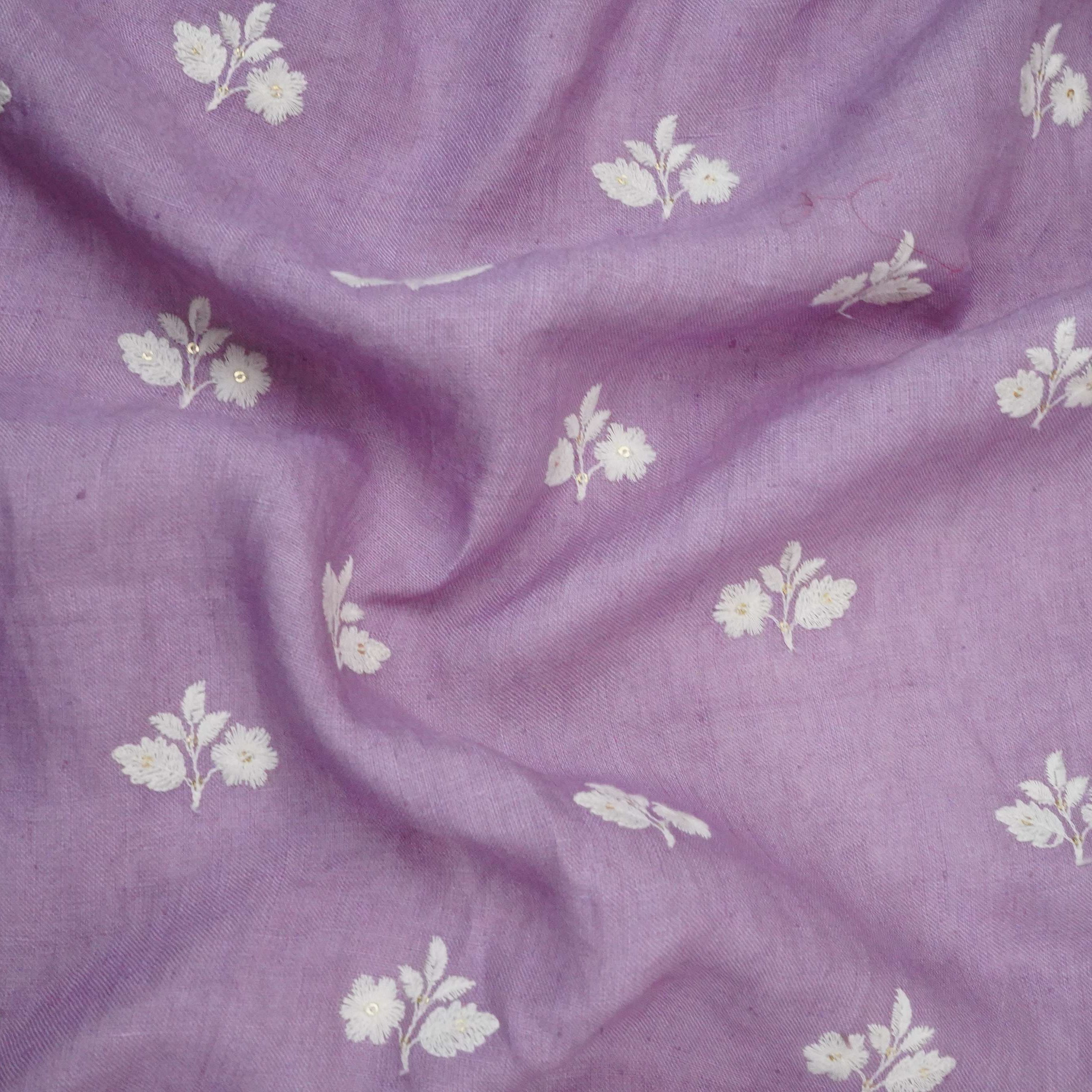Lavender thread embroidery Pure Linen Fabric SN-31147 - TradeUNO
