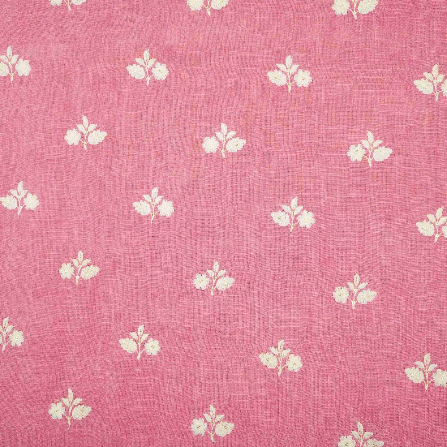 Rose Pink thread embroidery Pure Linen Fabric SN-31148