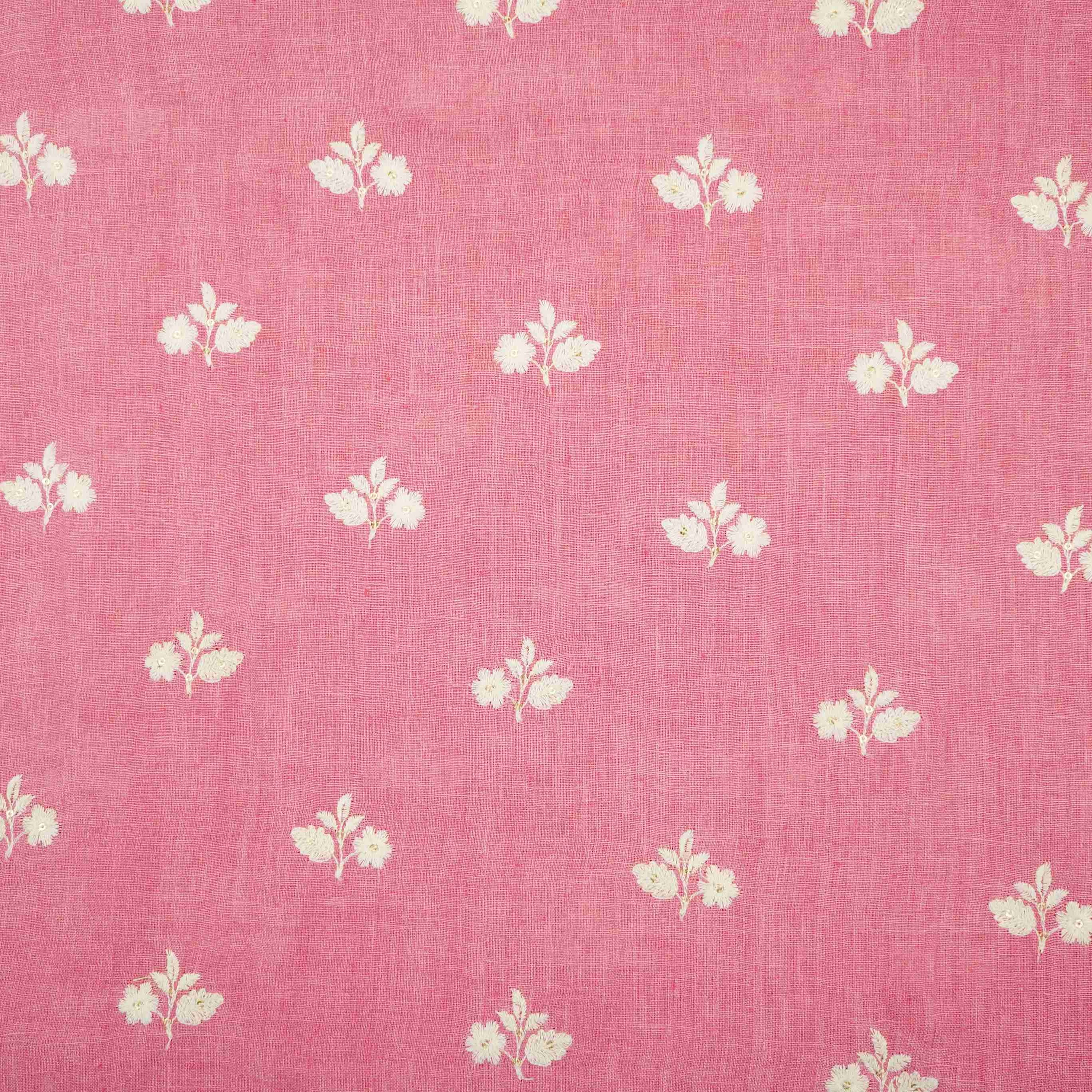 Rose Pink thread embroidery Pure Linen Fabric SN-31148 - TradeUNO