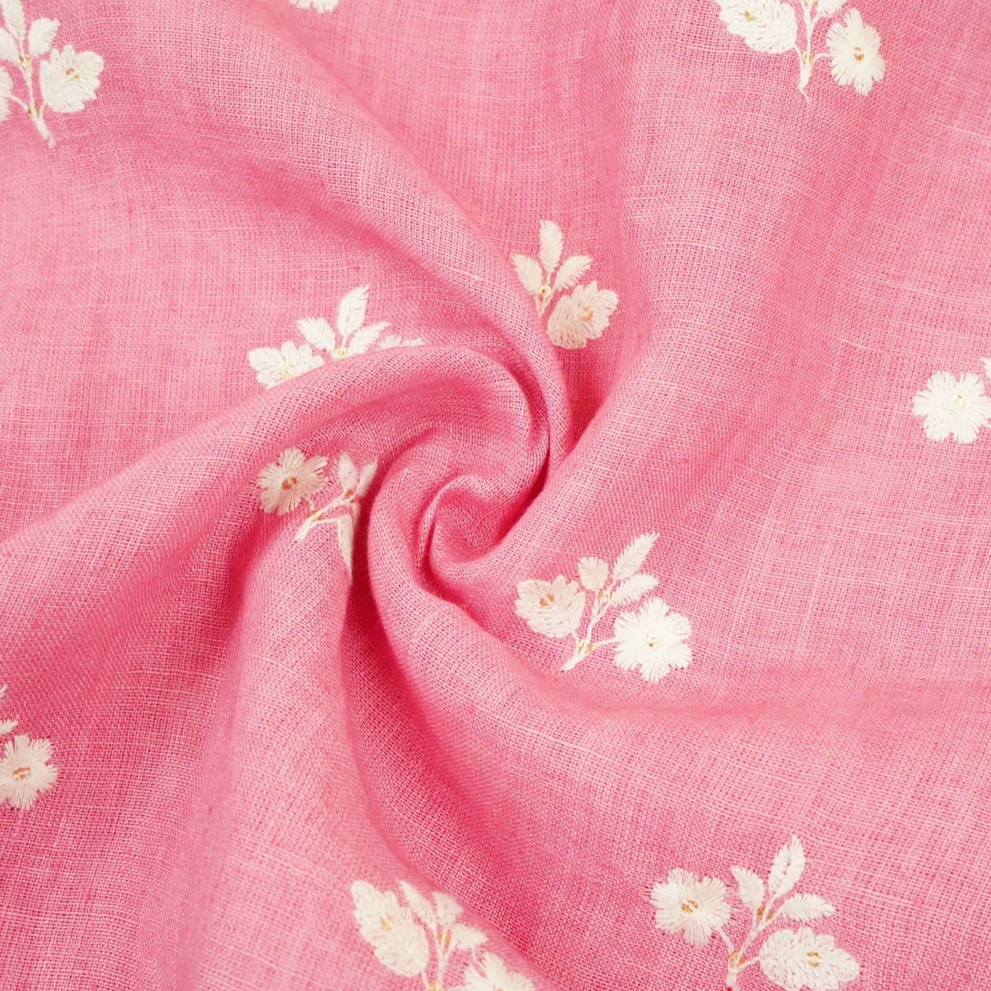 Rose Pink thread embroidery Pure Linen Fabric SN-31148