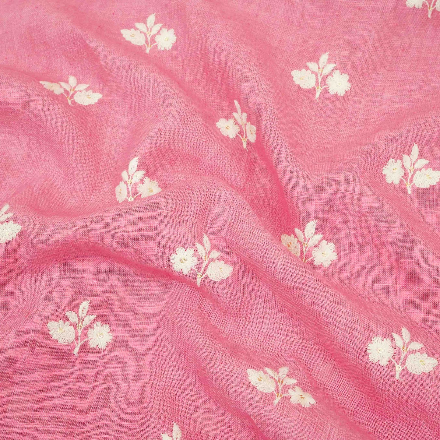 Rose Pink thread embroidery Pure Linen Fabric SN-31148