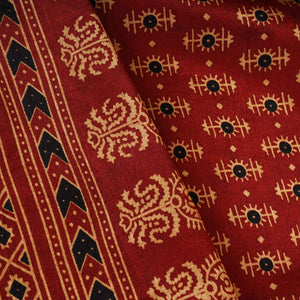Red Ajrakh Print Mashru Silk Fabric EEG-28303 - TradeUNO