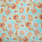 Aqua with Orange Floral Print Cotton Satin Fabric PG-30438