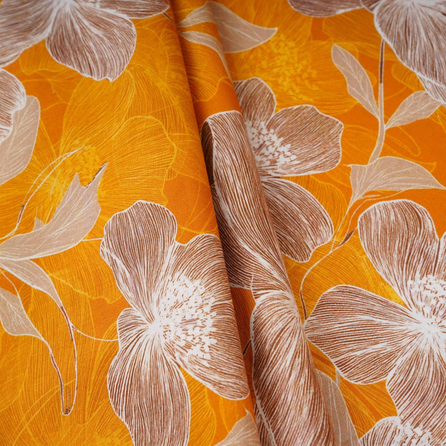 Yellow Floral Print Cotton Mulmul Fabric PG-30452