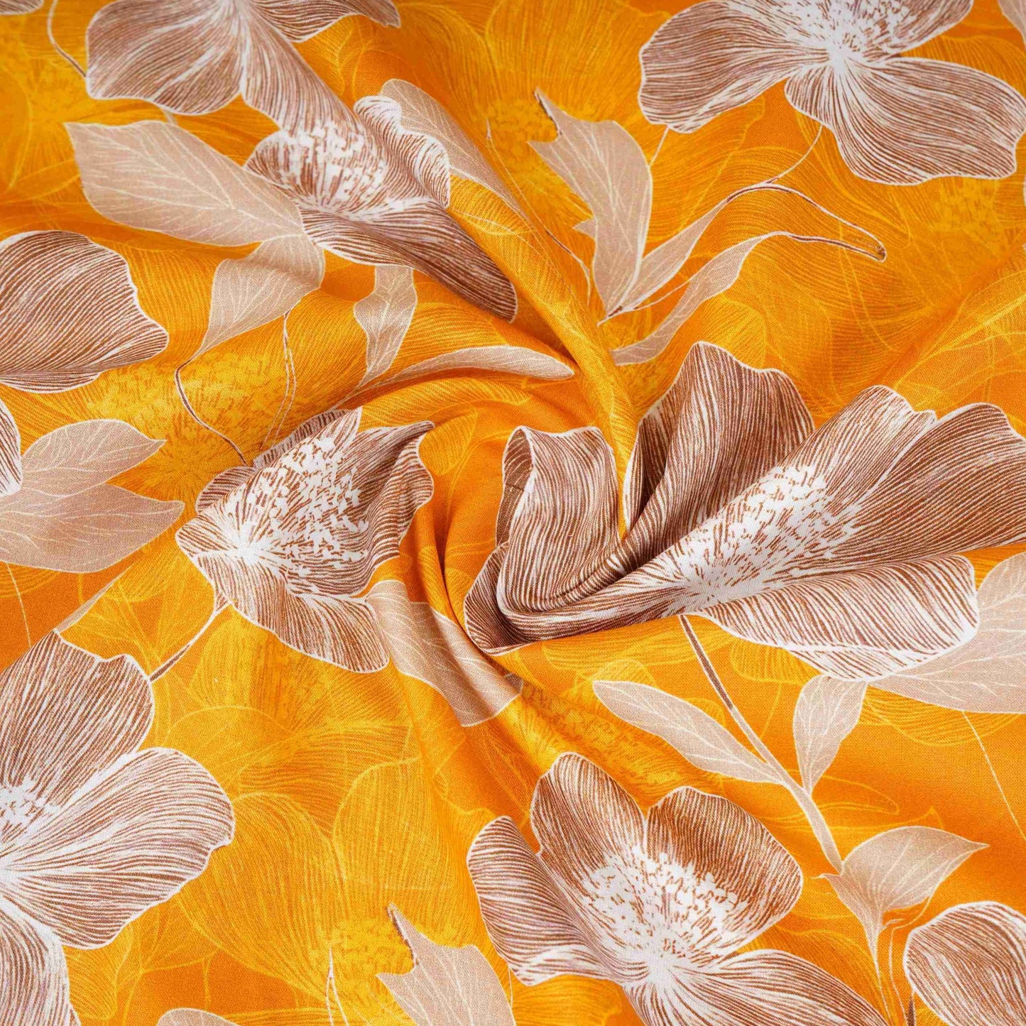 Yellow Floral Print Cotton Mulmul Fabric PG-30452