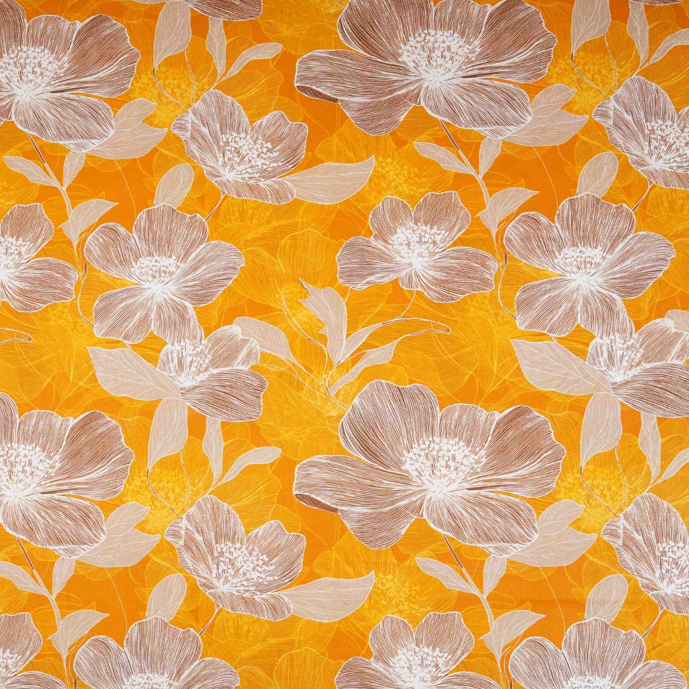 Yellow Floral Print Cotton Mulmul Fabric PG-30452 - TradeUNO