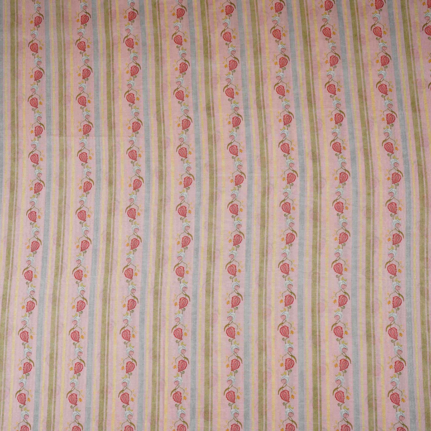 Pink & Green Stripes Print Mul Chanderi Fabric GTS-30509