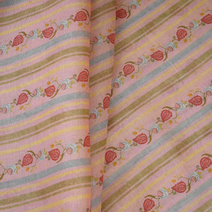 Pink & Green Stripes Print Mul Chanderi Fabric GTS-30509 - TradeUNO