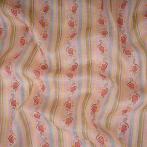 Pink & Green Stripes Print Mul Chanderi Fabric GTS-30509 - TradeUNO
