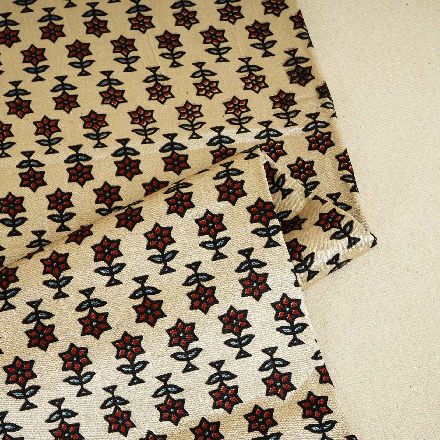 Cream Floral Print Mashru Silk Fabric EEG-28306