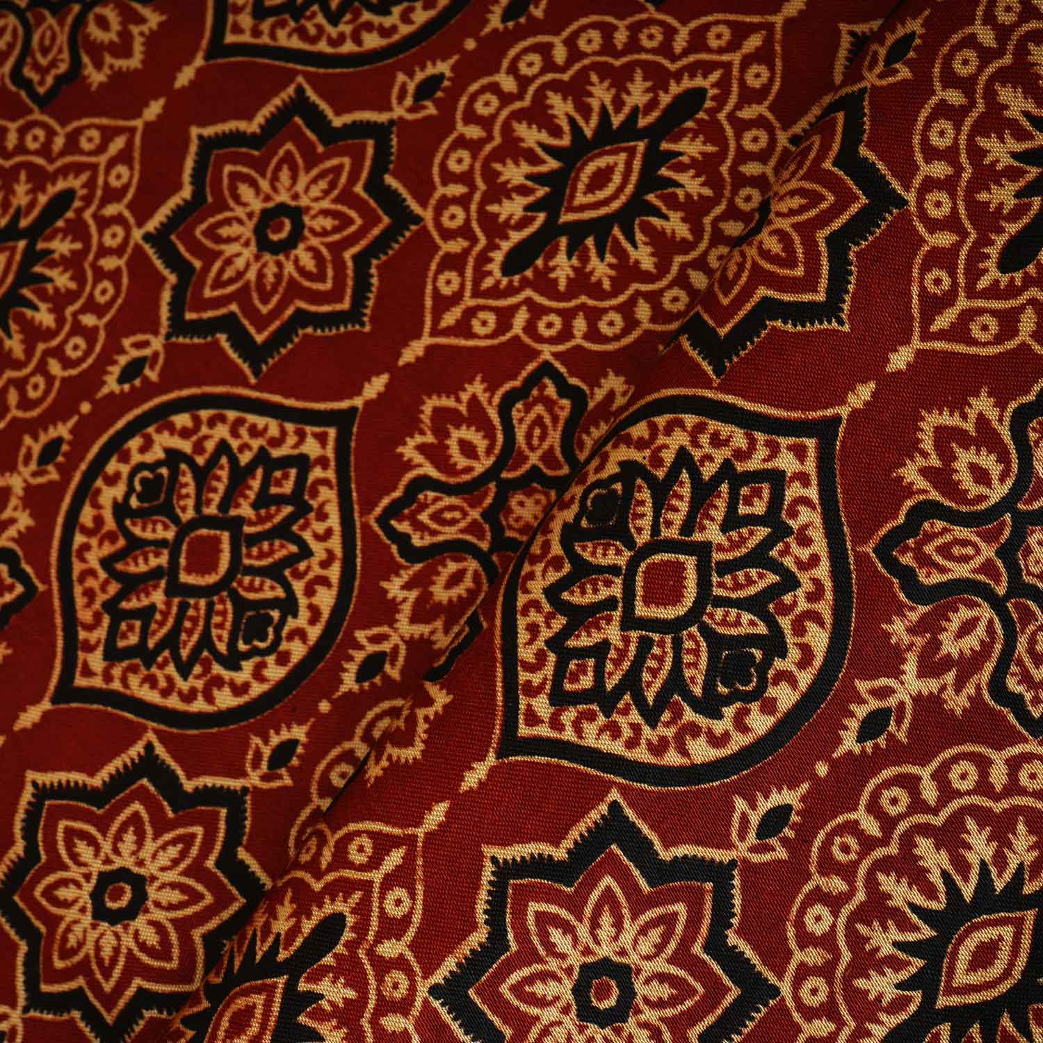 Red Ajrakh Print Mashru Silk Fabric EEG-28308 - TradeUNO