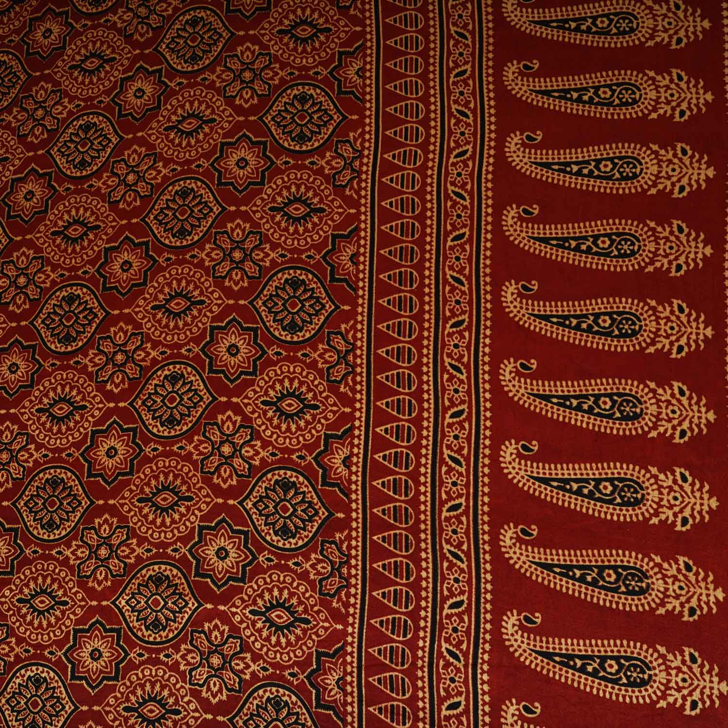 Red Ajrakh Print Mashru Silk Fabric EEG-28308 - TradeUNO