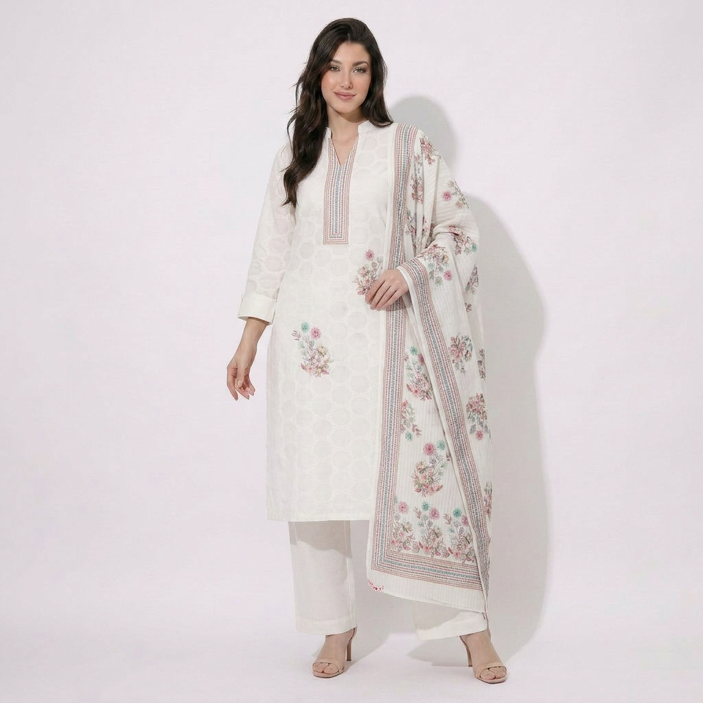 Dusty Pink Floral Cotton Voil Suit Set with Dupatta RT-30926