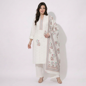 Dusty Pink Floral Cotton Voil Suit Set with Dupatta RT-30926