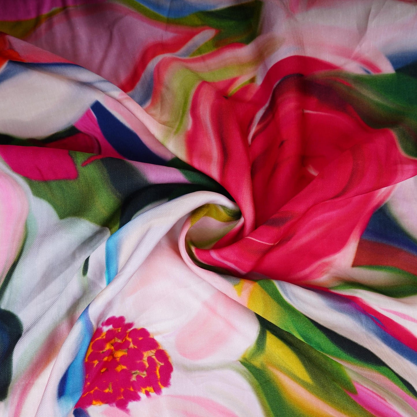 Off White Abstract Print Satin Linen Fabric MT-30990