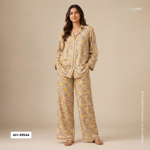 Yellow floral print Modal Satin Fabric AFI-29544 - TradeUNO