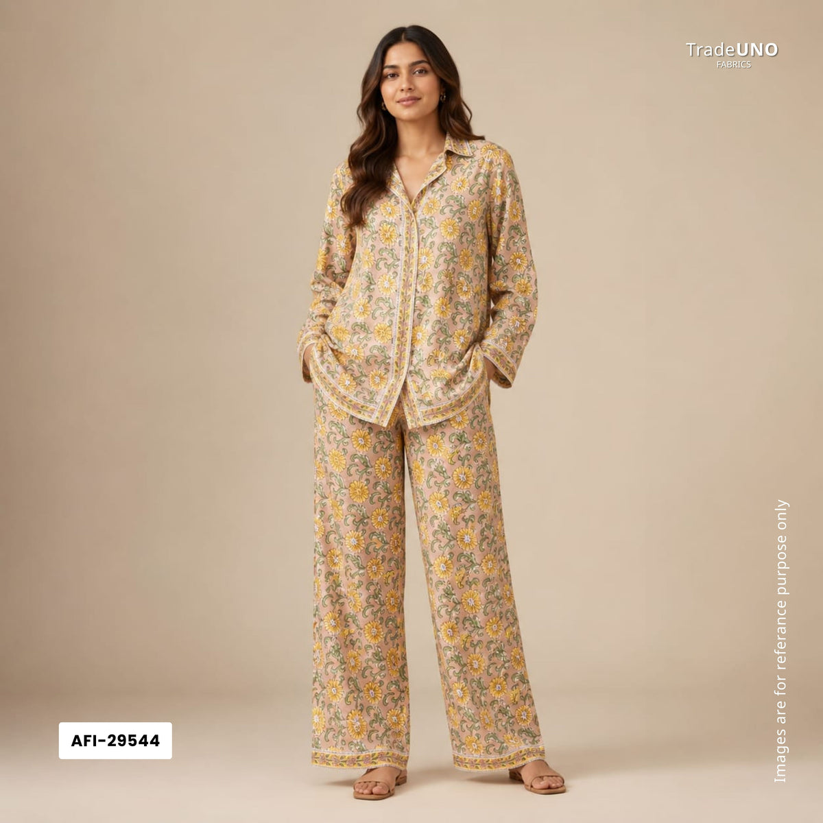 Yellow floral print Modal Satin Fabric AFI-29544 - TradeUNO