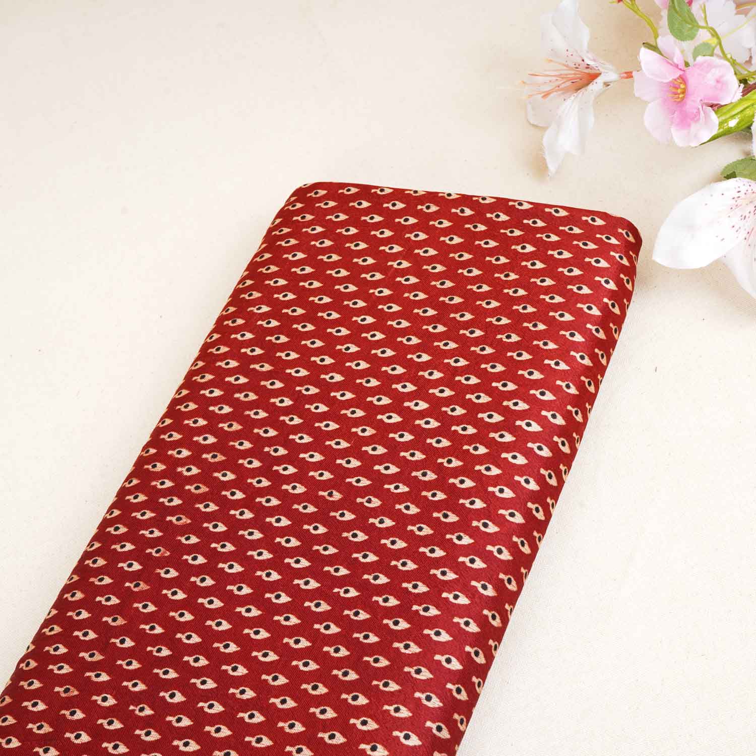 Red Floral Print Mashru Silk Fabric EEG-28310 - TradeUNO