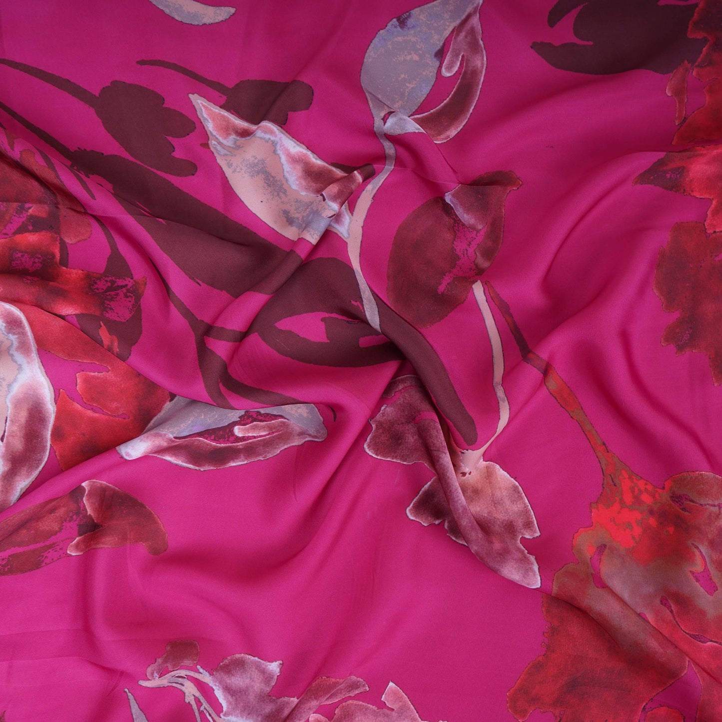 Magenta Pink floral print Modal Silk Fabric MTFG-31079