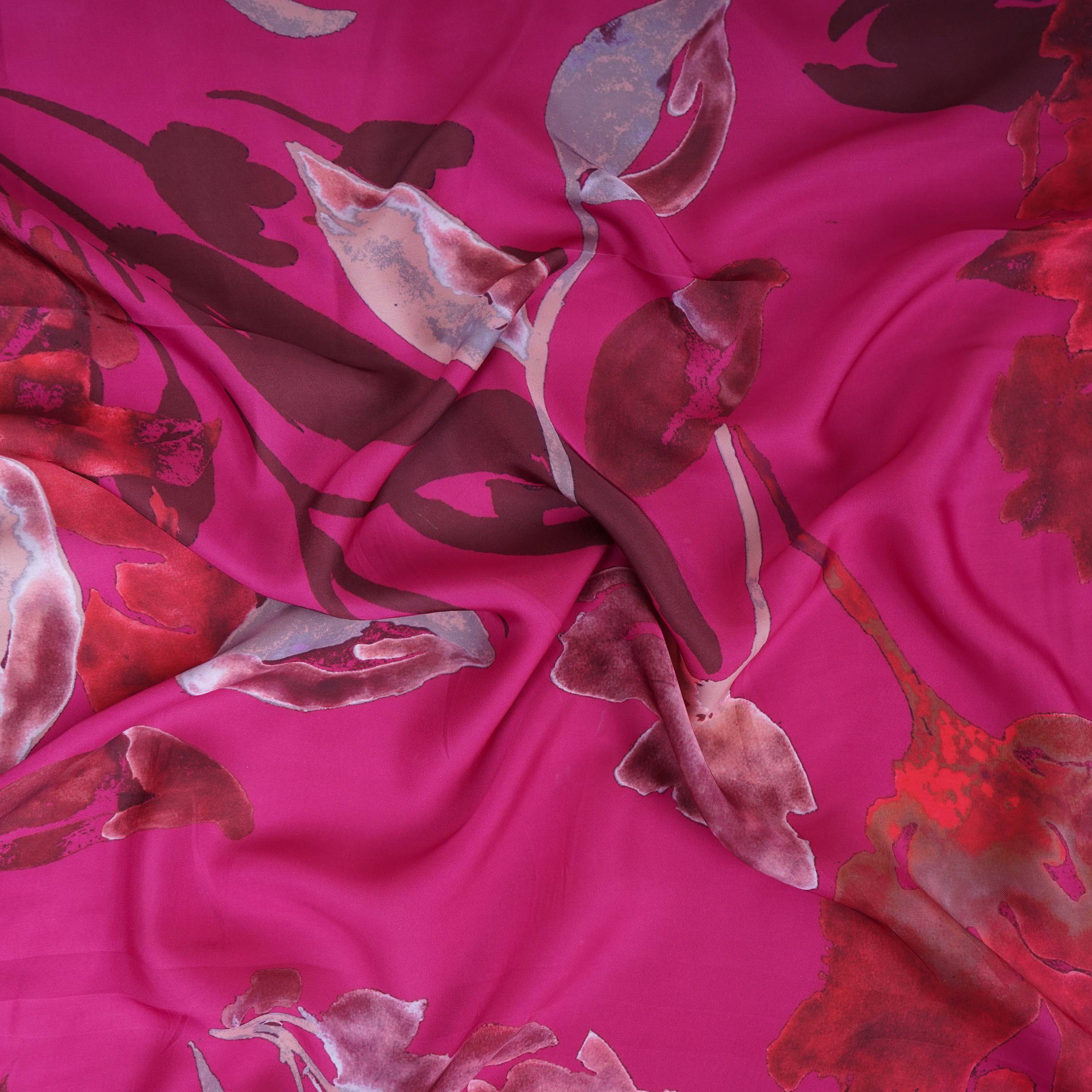 Magenta Pink floral print Modal Silk Fabric MTFG-31079 - TradeUNO