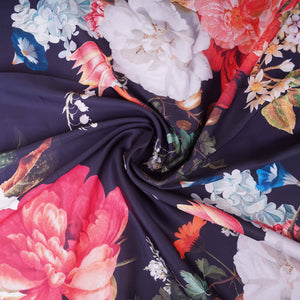 Black floral print Modal Silk Fabric MTFG-31078 - TradeUNO