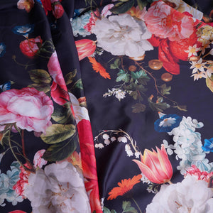Black floral print Modal Silk Fabric MTFG-31078 - TradeUNO