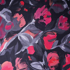 Black with Pink floral print Modal Silk Fabric MTFG-31084 - TradeUNO