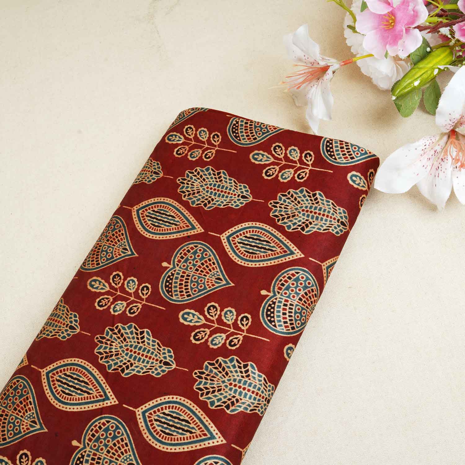 Red Floral Print Mashru Silk Fabric EEG-28311 - TradeUNO