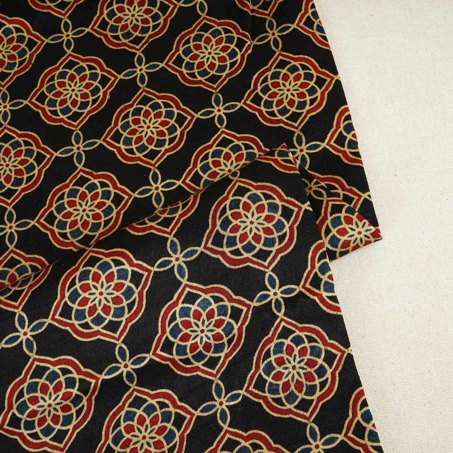 Black Floral Print Mashru Silk Fabric EEG-28312