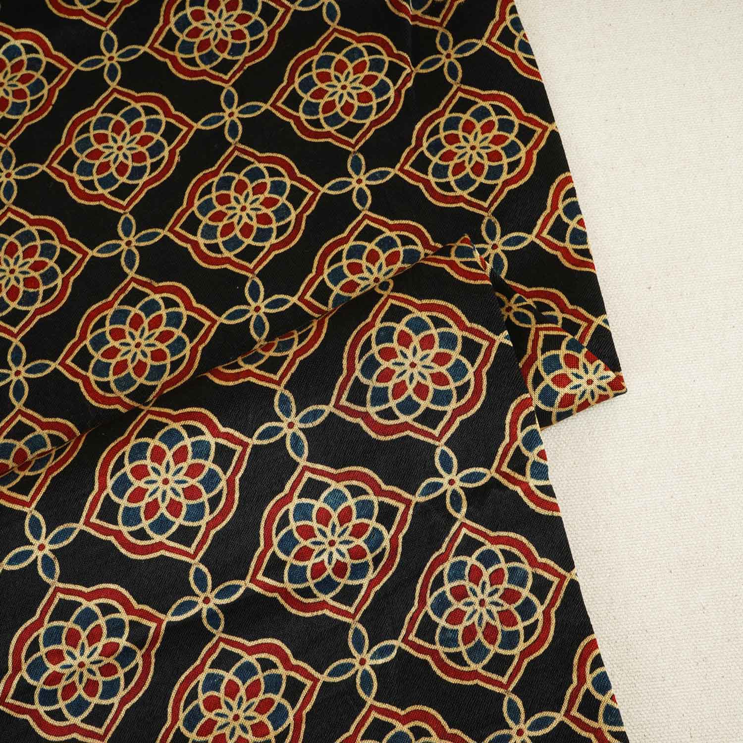 Black Floral Print Mashru Silk Fabric EEG-28312 - TradeUNO